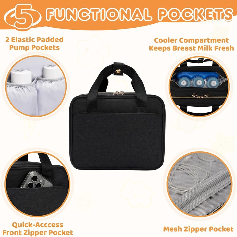 Coinarin Wearable Breast Pump Travel Bag - Breastmilk Cooler Bag, Portable Pumping Carrying Case Compatible with Momcozy, Elvie, Willow, Medela Wearable Pumps - Includes Waterproof Mat - Image 2
